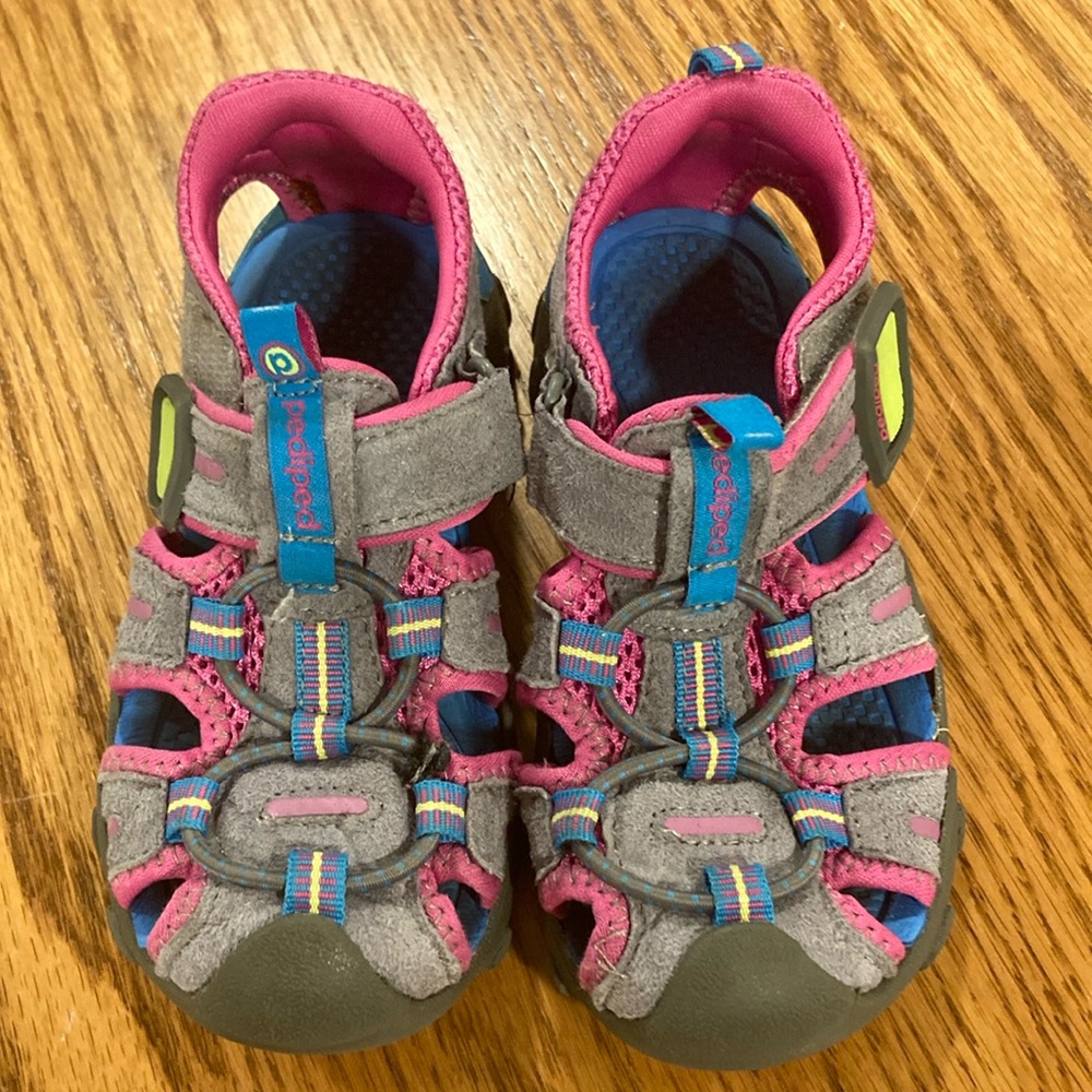 Pediped Pink and Gray Sport Sandals with Velcro Closure